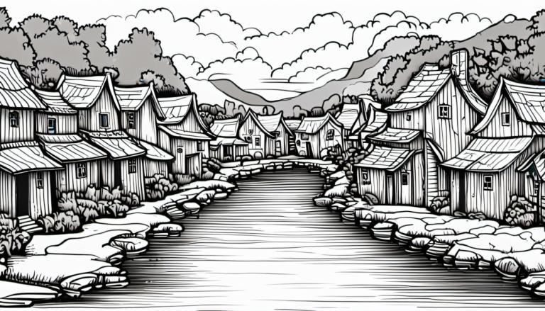 Comics,Comics, Village, village, greyscale, monochrome, no humans, east asian architecture, scenery