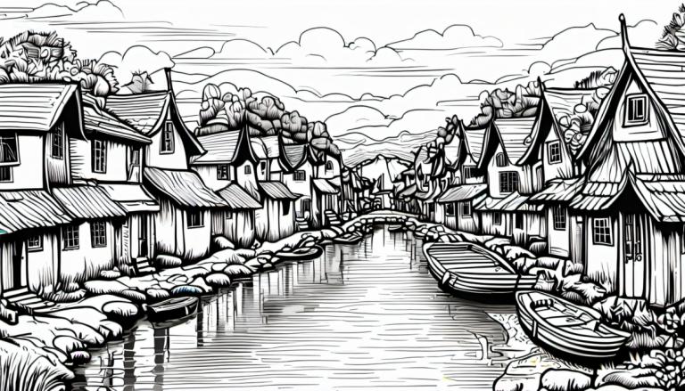 Comics,Comics, Village, village, monochrome, greyscale, cloud, architecture, scenery, east asian architecture