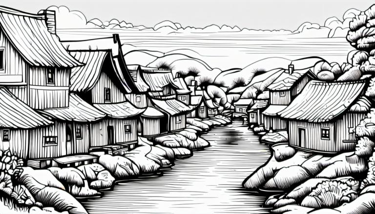 Comics,Comics, Village, village, monochrome, greyscale, no humans, east asian architecture, scenery