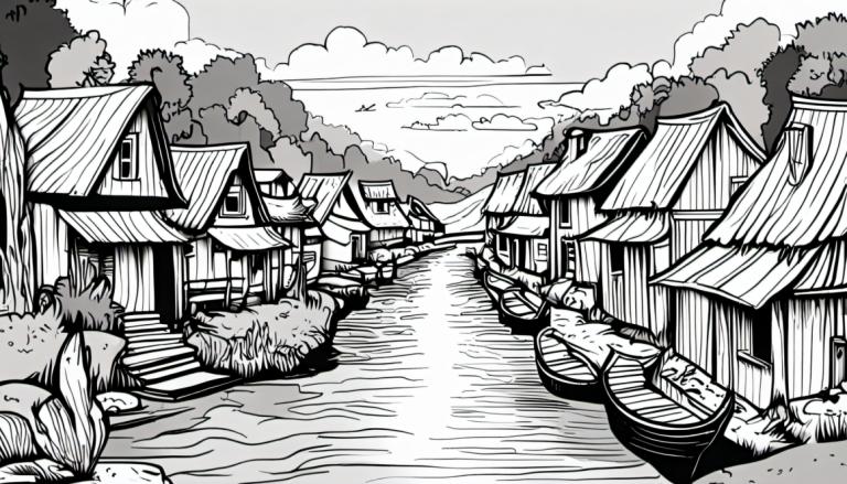 Comics,Comics, Village, village, monochrome, greyscale, no humans, tree, cloud, east asian architecture