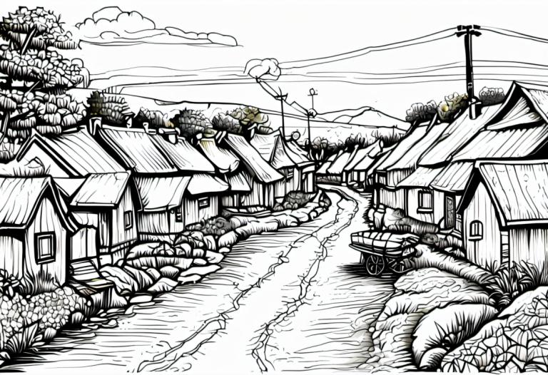 Bandes dessinées,Bandes dessinées, Village, village, monochrome, pas d'humains, niveaux de gris, maison