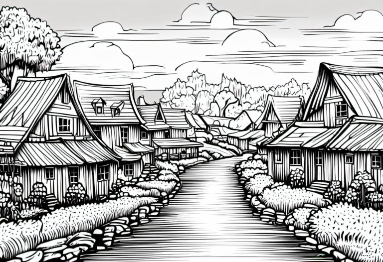 Comics,Comics, Village, village, monochrome, greyscale, no humans, tree, cloud, east asian architecture