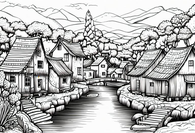 Comics,Comics, Village, village, monochrome, greyscale, tree, no humans, scenery, east asian architecture