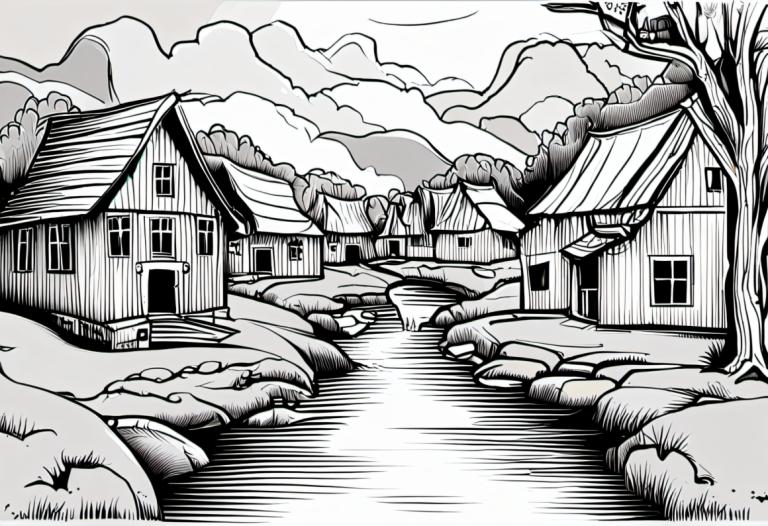 Comics,Comics, Village, village, monochrome, greyscale, tree, no humans, house, scenery