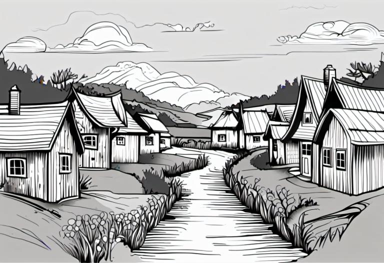 Comics,Comics, Village, village, no humans, monochrome, cloud, tree, greyscale, house, scenery, sky, outdoors