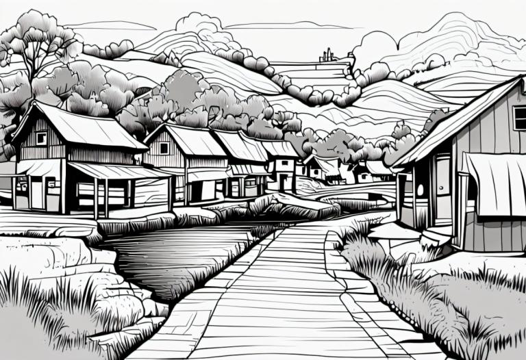 Comics,Comics, Village, village, monochrome, greyscale, tree, house, no humans, scenery, grass, outdoors