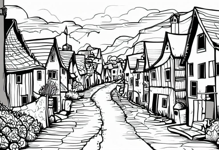 Comics,Comics, Village, village, monochrome, greyscale, house, multiple girls, cloud, hat, scenery