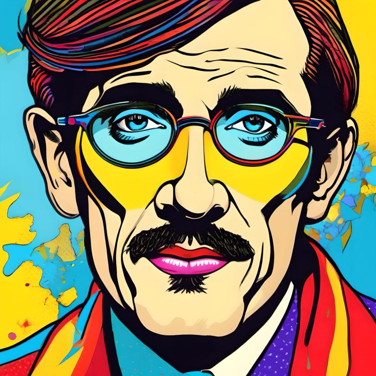 Pop Art,Pop Art, People, man, solo, 1boy, facial hair, glasses, portrait, male focus, mustache, colorful