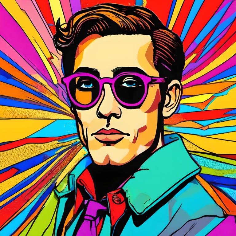 Pop Art,Pop Art, People, man, male focus, 1boy, solo, necktie, colorful, suit, formal, sunglasses, shirt