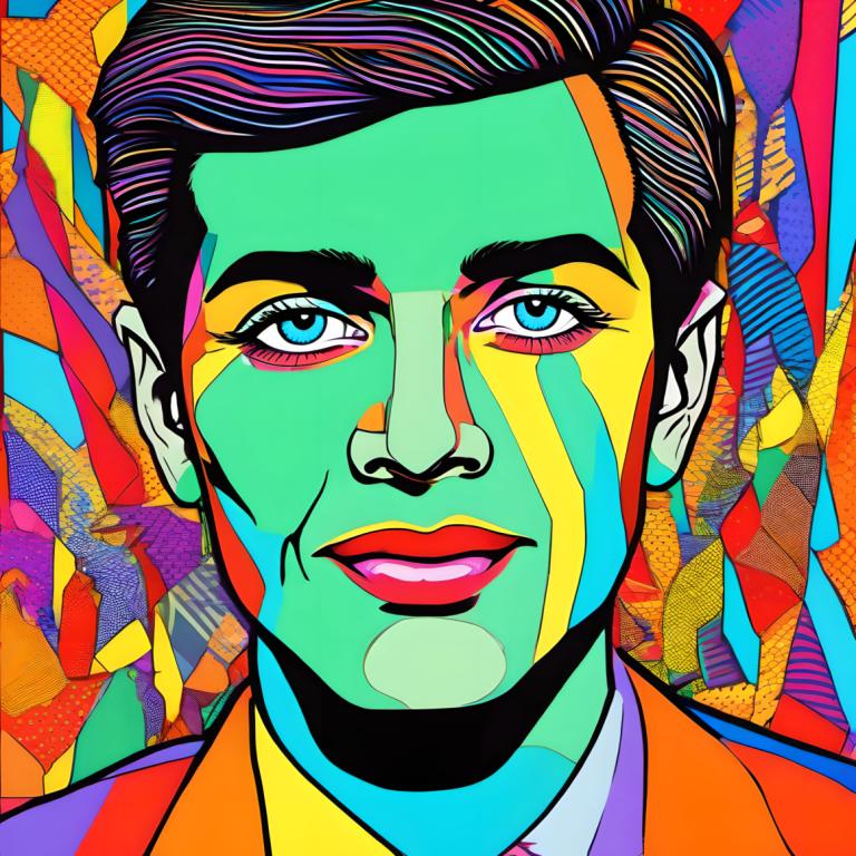 Pop Art,Pop Art, Mennesker, Mann, solo, 1 gutt, fargerik, mannlig fokus, blå øyne, portrett, svart hår