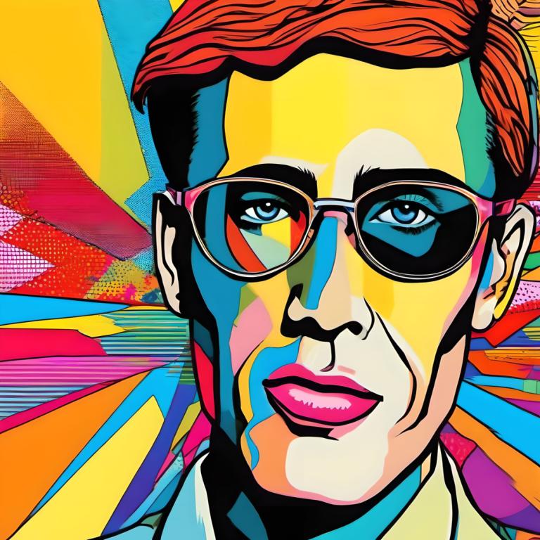 Pop Art,Pop Art, People, man, solo, colorful, 1boy, male focus, sunglasses, portrait, blue eyes, red hair