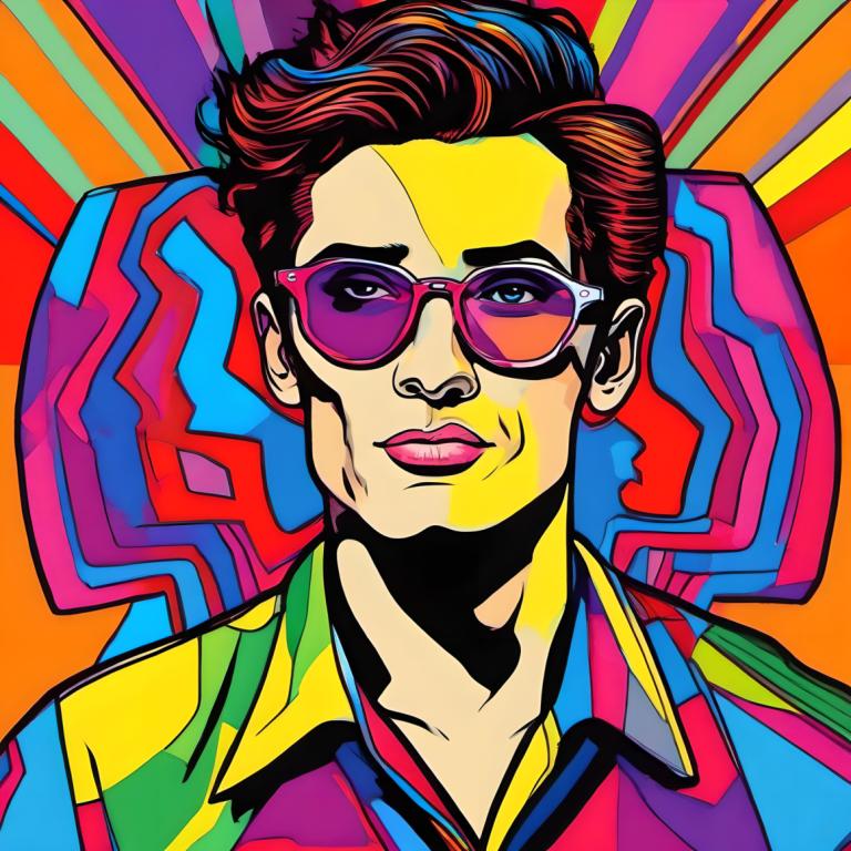 Pop Art,Pop Art, People, man, solo, male focus, 1boy, colorful, shirt, brown hair, collared shirt, sunglasses