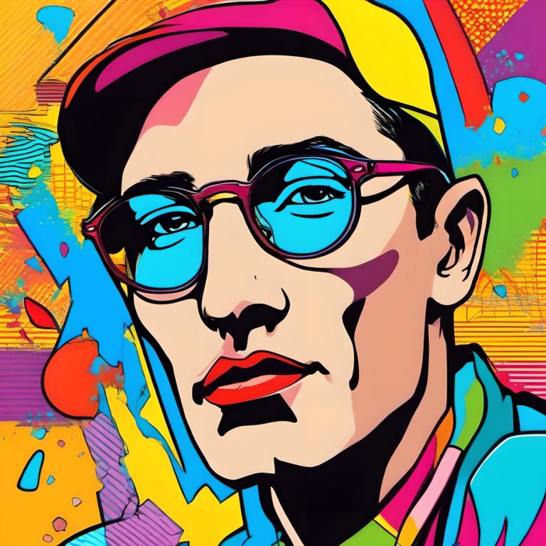 Pop Art,Pop Art, Mennesker, Mann, solo, 1 gutt, mannlig fokus, fargerik, solbriller, portrett, hatt, briller