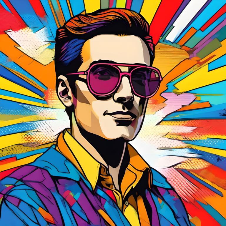 Pop Art,Pop Art, People, man, 1boy, male focus, solo, shirt, colorful, sunglasses, collared shirt, upper body