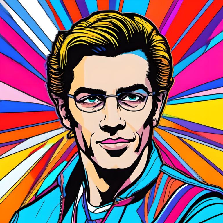 Pop Art,Pop Art, People, man, solo, male focus, 1boy, blonde hair, necktie, glasses, shirt, looking at viewer