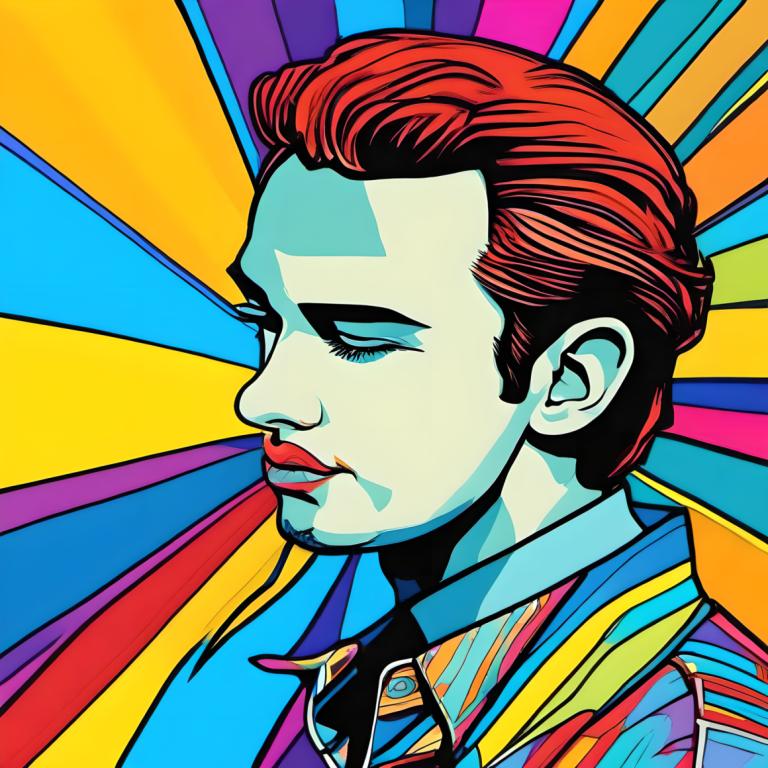 Pop Art,Pop Art, People, man, solo, male focus, 1boy, red hair, portrait, profile, shirt, collared shirt