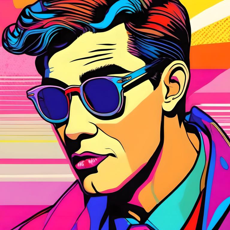 Pop Art,Pop Art, People, man, solo, 1boy, male focus, sunglasses, shirt, portrait, multicolored hair, necktie