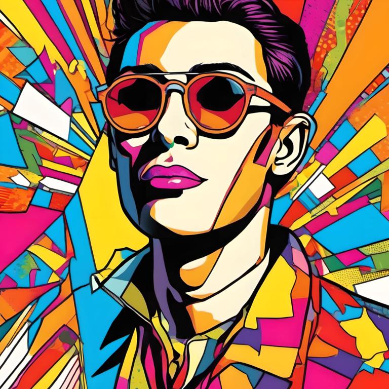 Pop Art,Pop Art, People, man, solo, shirt, 1boy, male focus, colorful, collared shirt, black hair, sunglasses