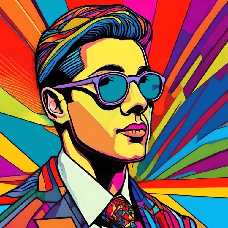 Pop Art,Pop Art, People, man, solo, colorful, 1boy, male focus, sunglasses, collared shirt, necktie, shirt