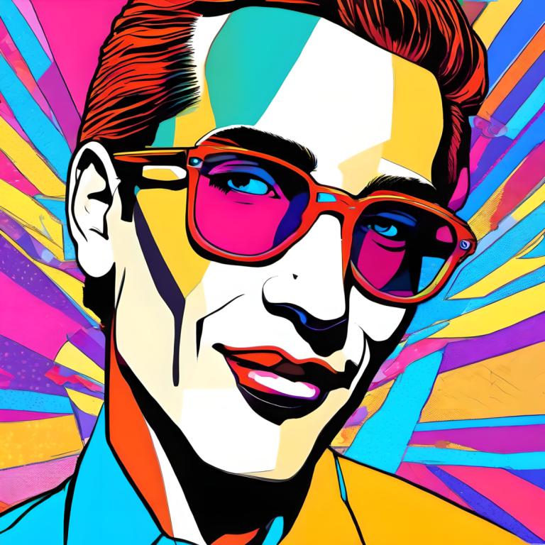 Pop Art,Pop Art, People, man, solo, colorful, 1boy, male focus, sunglasses, portrait, brown hair, shirt