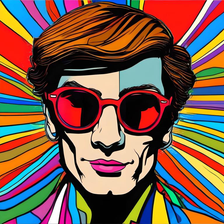 Pop-Art,Pop-Art, Menschen, Mann, Solo, bunt, männlicher Fokus, braune Haare, 1Junge, Sonnenbrille, lächeln