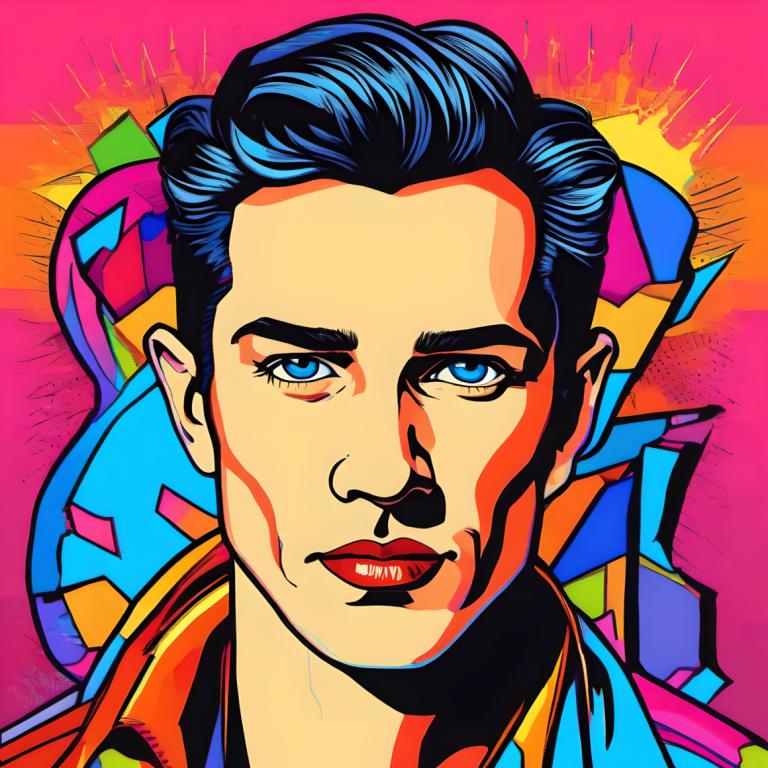 Pop Art,Pop Art, Oameni, om, solo, ochi albaștrii, focalizare masculină, 1 băiat, portret, brunet, colorat