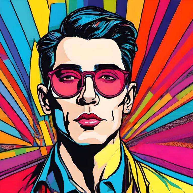 Pop Art,Pop Art, People, man, solo, shirt, 1boy, male focus, collared shirt, black hair, portrait, sunglasses