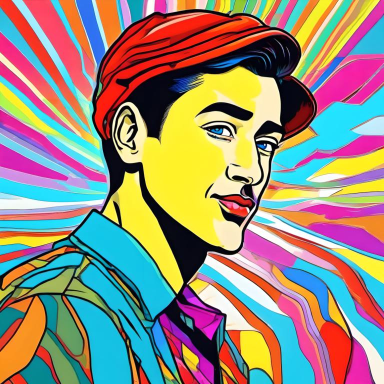 Pop Art,Pop Art, Oameni, om, 1 băiat, focalizare masculină, solo, cămaşă, colorat, ochi albaștrii, brunet