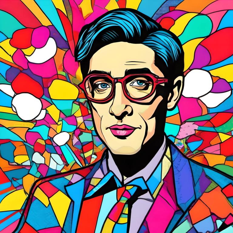 Pop Art,Pop Art, People, man, colorful, male focus, 1boy, solo, glasses, blue eyes, shirt, collared shirt