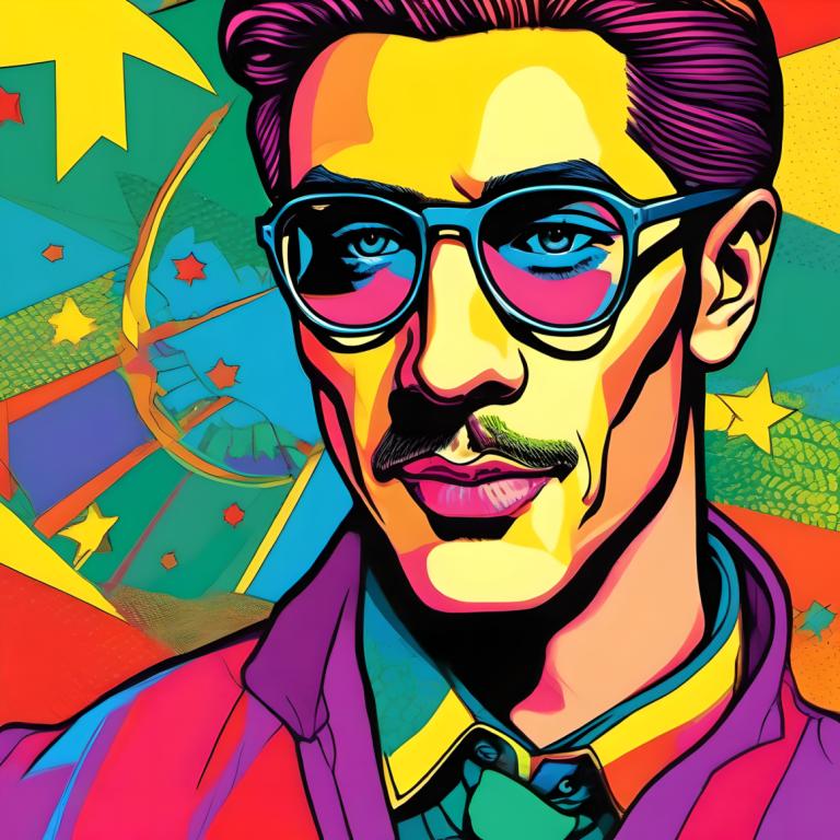 Pop Art,Pop Art, People, man, male focus, 1boy, solo, necktie, star (symbol), shirt, facial hair, sunglasses