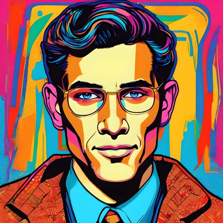 Pop Art,Pop Art, People, man, solo, 1boy, male focus, necktie, shirt, glasses, blue eyes, portrait