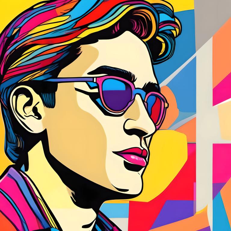 Pop-Art,Pop-Art, Menschen, Mann, Solo, bunt, Sonnenbrille, mehrfarbiges Haar, Herz, Blaue Haare, 1Mädchen