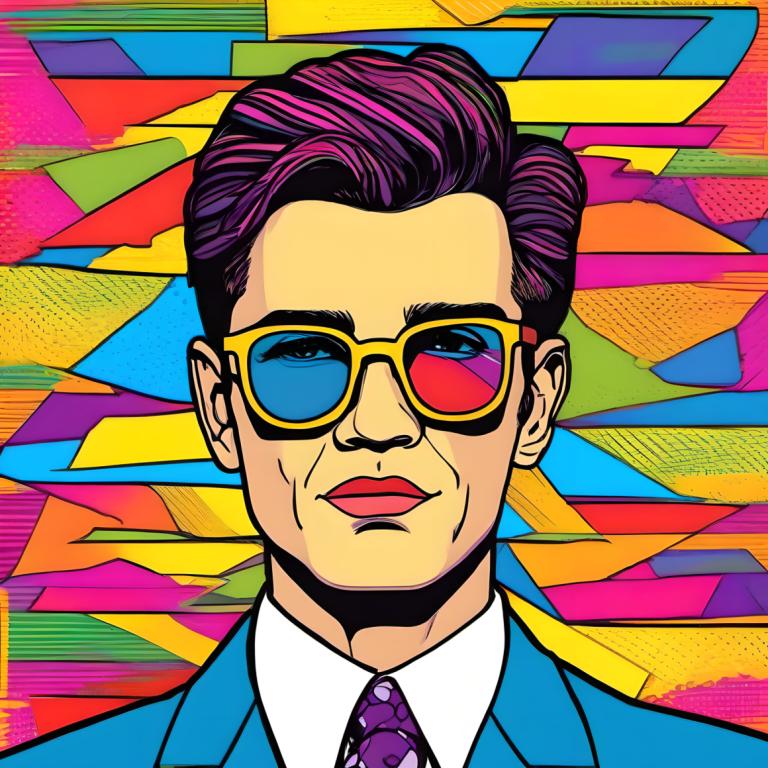 Pop Art,Pop Art, Oameni, om, solo, focalizare masculină, 1 băiat, colorat, cravată, cravată violet, cămaşă