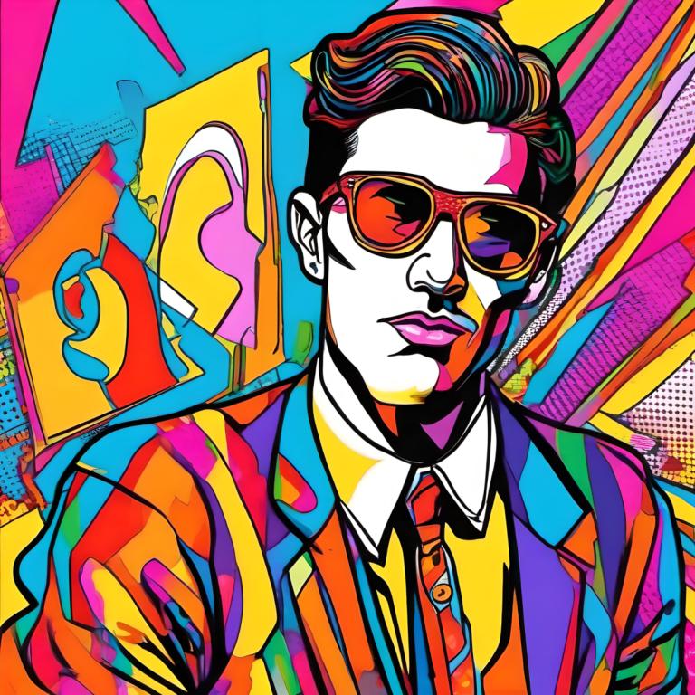 Pop Art,Pop Art, Oameni, om, 1 băiat, solo, focalizare masculină, colorat, cămaşă, cravată, cămașă cu guler