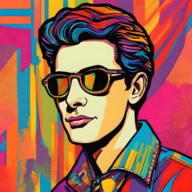 Pop Art,Pop Art, People, man, solo, colorful, sunglasses, multicolored hair, male focus, 1boy, shirt