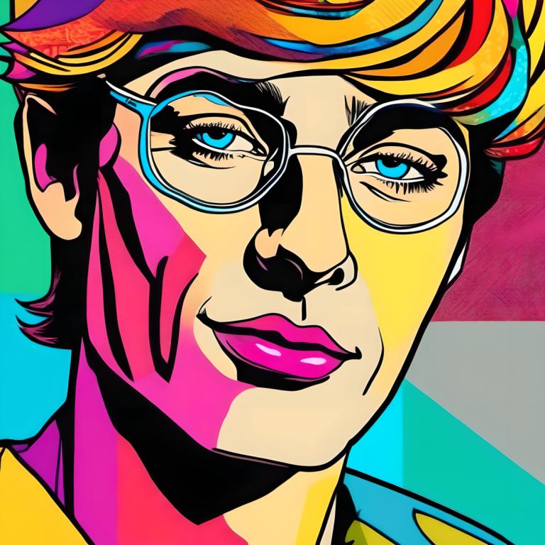 Pop Art,Pop Art, People, man, solo, glasses, colorful, male focus, 1boy, blue eyes, portrait, makeup