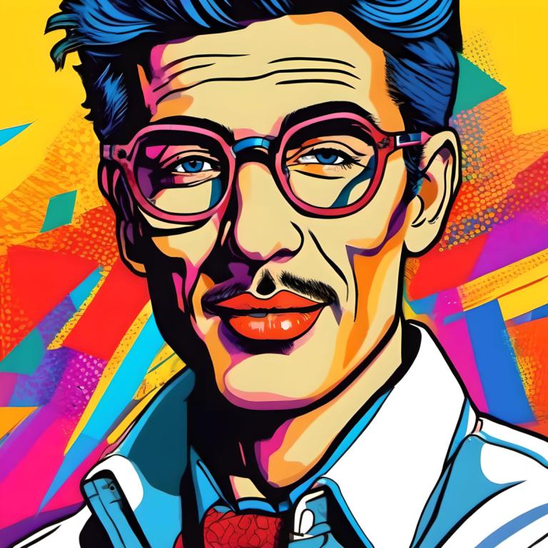 Pop Art,Pop Art, People, man, male focus, solo, 1boy, glasses, blue eyes, necktie, blue hair, facial hair