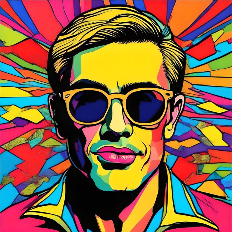 Pop Art,Pop Art, People, man, solo, 1boy, male focus, colorful, sunglasses, shirt, blonde hair