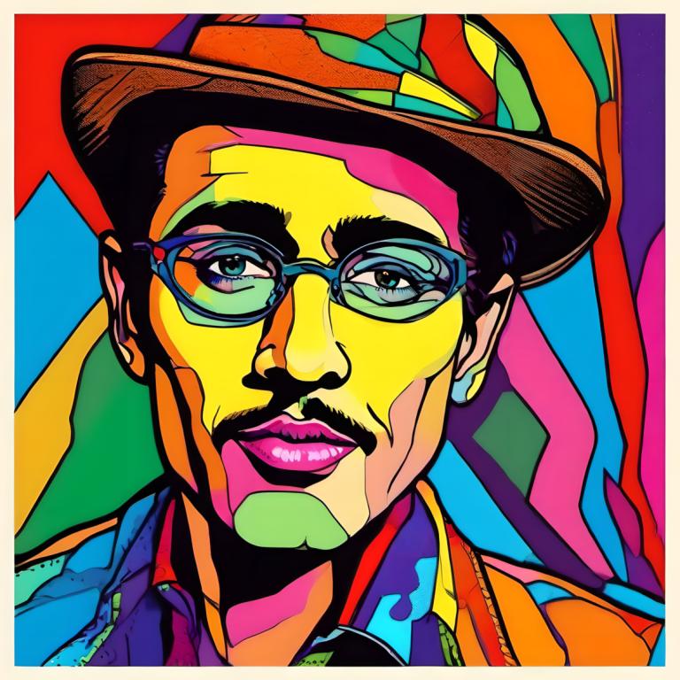 Pop Art,Pop Art, People, man, solo, 1boy, male focus, hat, facial hair, glasses, earrings, jewelry