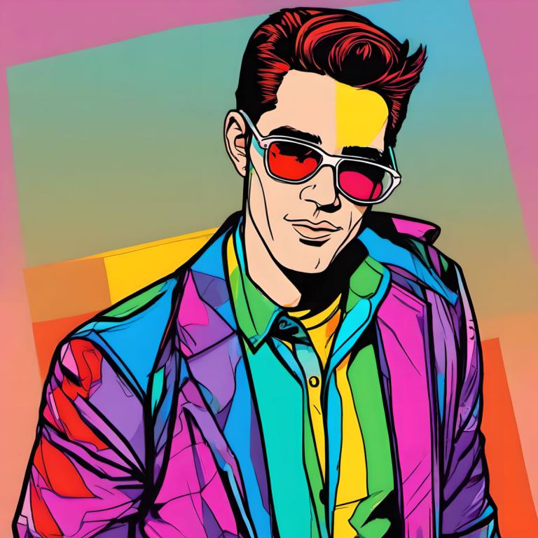 Pop Art,Pop Art, People, man, 1boy, male focus, solo, jacket, shirt, brown hair, upper body, sunglasses