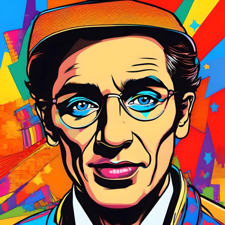 Pop Art,Pop Art, People, man, solo, 1boy, male focus, glasses, blue eyes, portrait, hat, looking at viewer