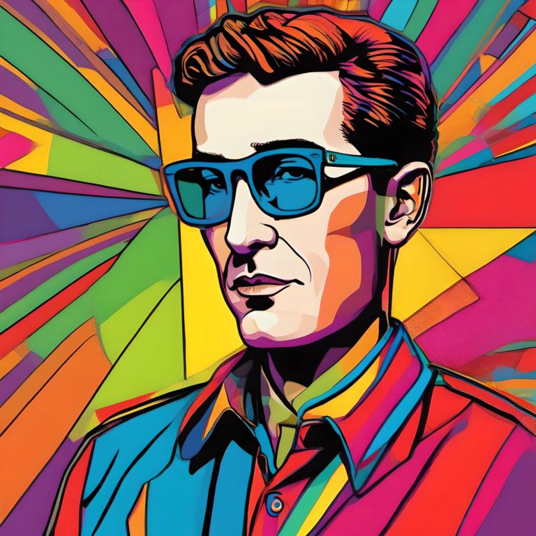 Pop Art,Pop Art, People, man, 1boy, male focus, solo, shirt, colorful, sunglasses, brown hair, collared shirt