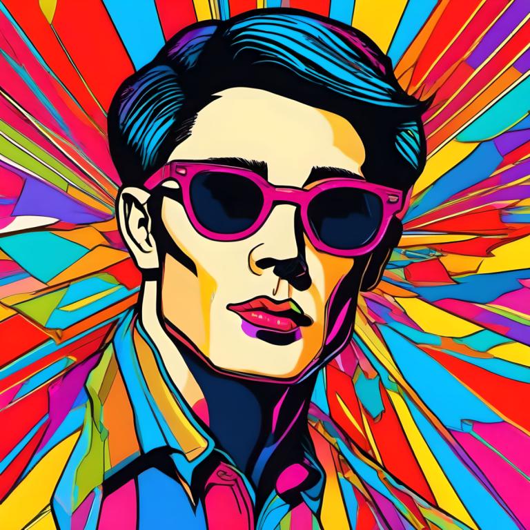 Pop-art,Pop-art, Mensen, man, kleurrijk, mannelijke focus, 1 jongen, solo, shirt, zwart haar, zonnebril