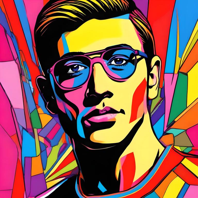 Pop-Art,Pop-Art, Menschen, Mann, 1Junge, Solo, männlicher Fokus, bunt, Sonnenbrille, Hemd, schwarzes Haar