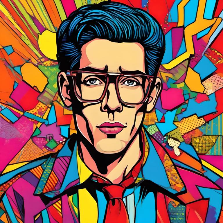 Pop-Art,Pop-Art, Personnes, homme, foyer masculin, 1garçon, solo, cravate, coloré, lunettes, chemise