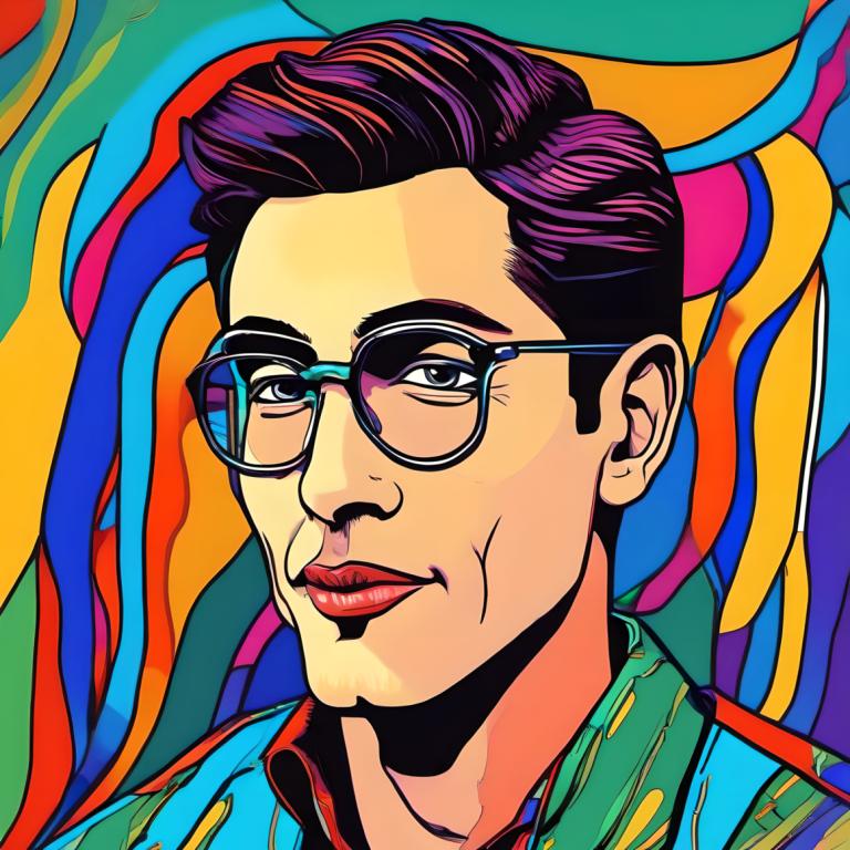 Pop-Art,Pop-Art, Personnes, homme, solo, foyer masculin, 1garçon, lunettes, chemise, portrait, cheveux noirs