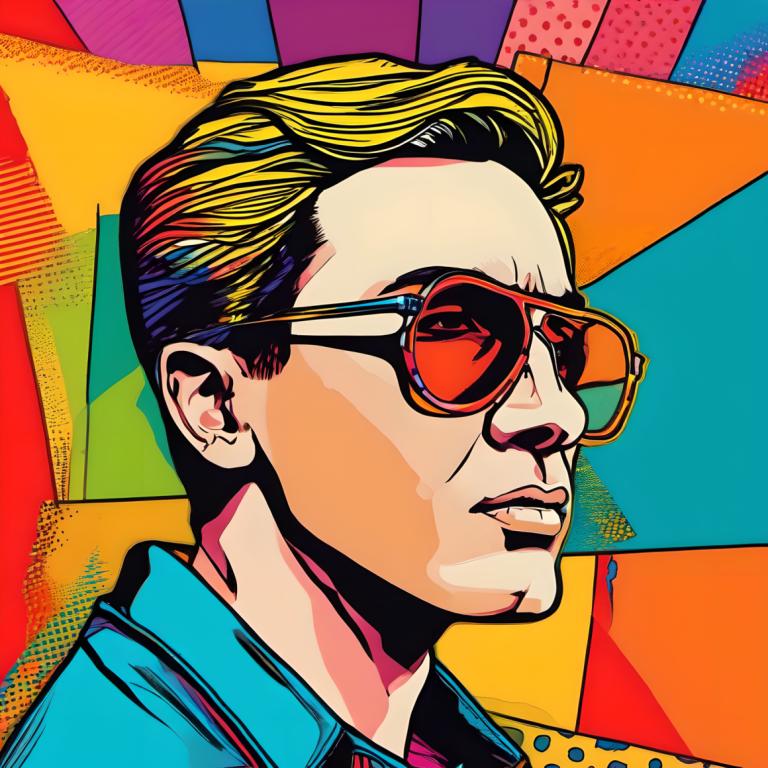 Pop-Art,Pop-Art, Menschen, Mann, Solo, 1Junge, männlicher Fokus, Hemd, blondes Haar, Kragenhemd, Sonnenbrille