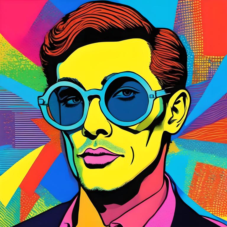 Pop Art,Pop Art, People, man, solo, 1boy, male focus, shirt, collared shirt, portrait, glasses, colorful