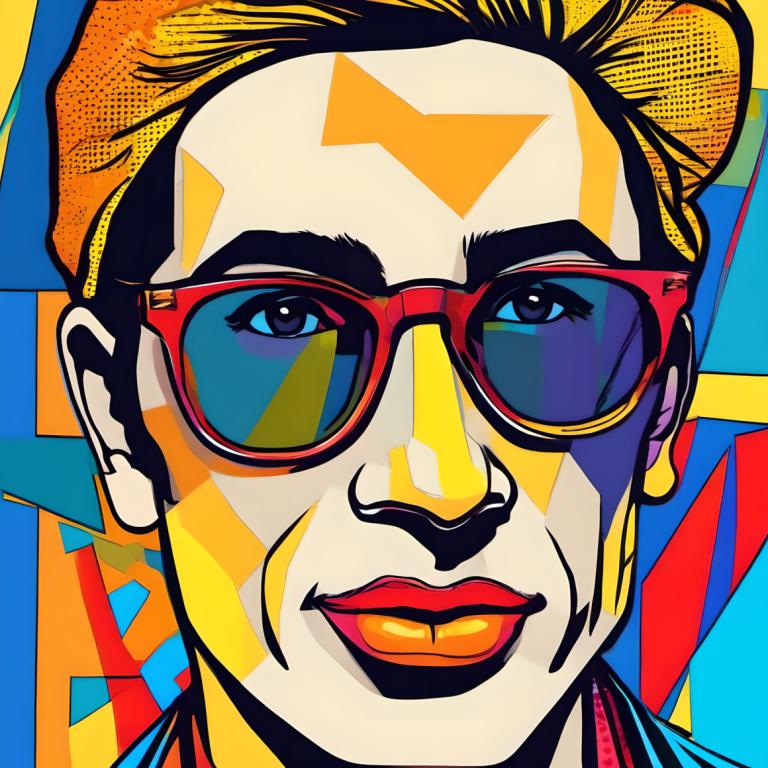 Pop Art,Pop Art, People, man, solo, 1boy, male focus, blonde hair, portrait, sunglasses, blue eyes