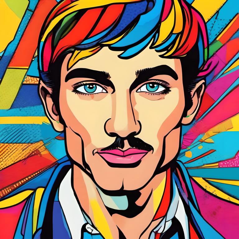 Pop Art,Pop Art, People, man, solo, 1boy, male focus, colorful, portrait, collared shirt, multicolored hair